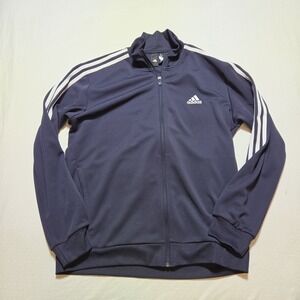 Adidas Track Jacket Mens 2XL Navy Blue Full Zip 3 Stripe Athletic Sportswear